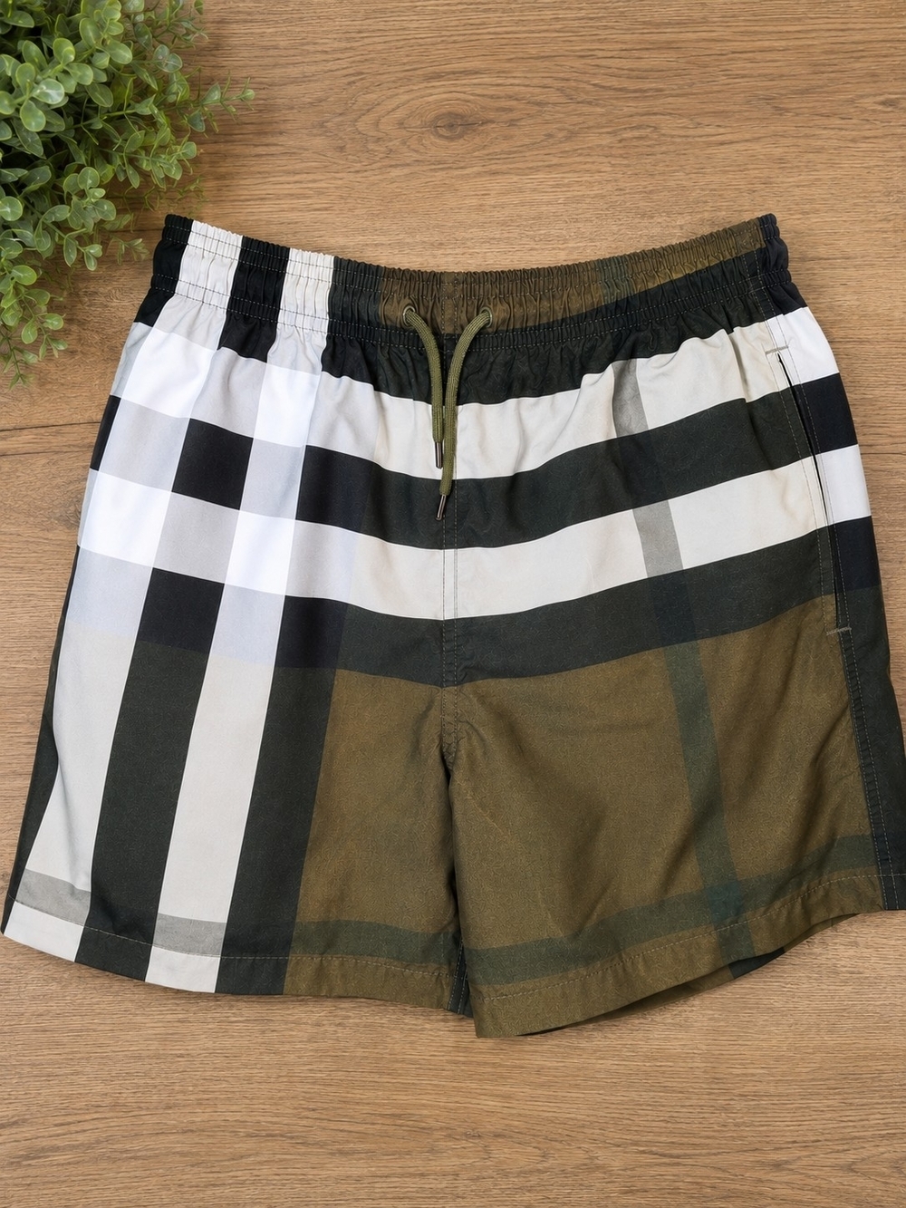 Burberry Men’s Green Plaid Check Swim Shorts L